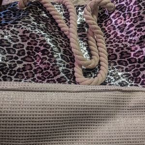 NWOT Metallic Leopard Beach Bag